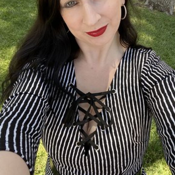 MISS KITTY RETRO LACE-UP TOP IN BLACK STRIPES VIXEN BY MICHELINE PITT - Picture 11 of 11